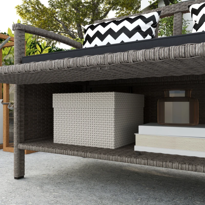 Outsunny Banco exterior de jardim 2 lugares banco de arrumação 160L em rotim PE com almofada 2 almofadas 112 x 62 x 82 cm cinza