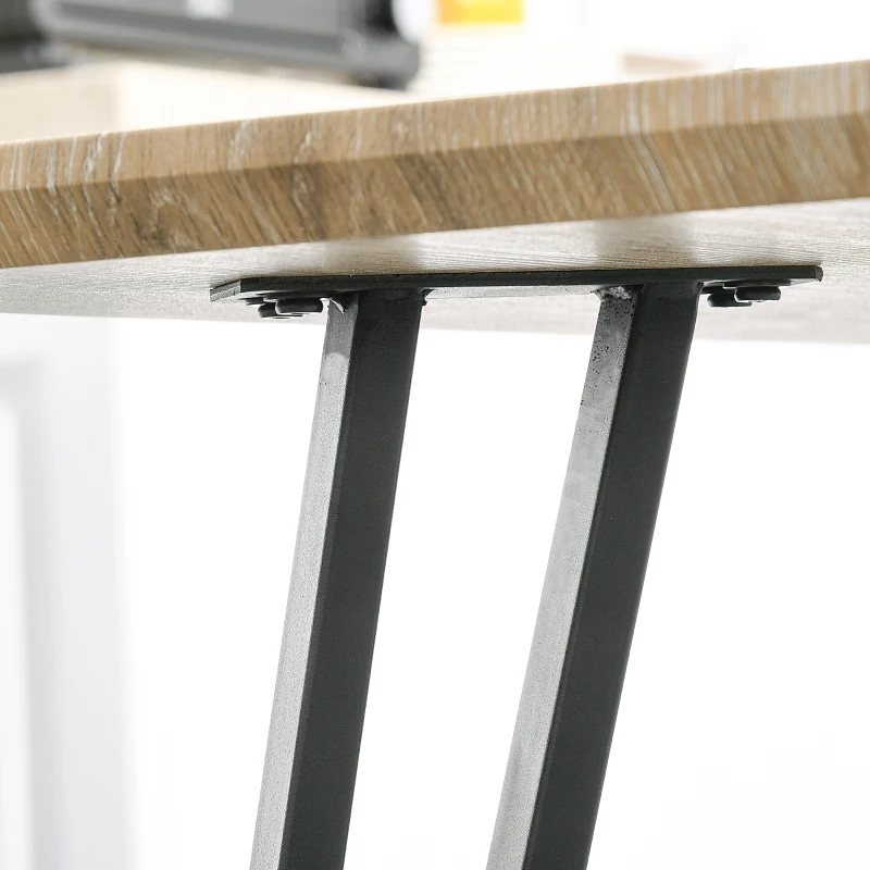HOMCOM Mesa de jantar design industrial grande tampo dim. 120L x 60l x 75H cm pés metálicos pretos tipo hairpin MDF aparência carvalho claro