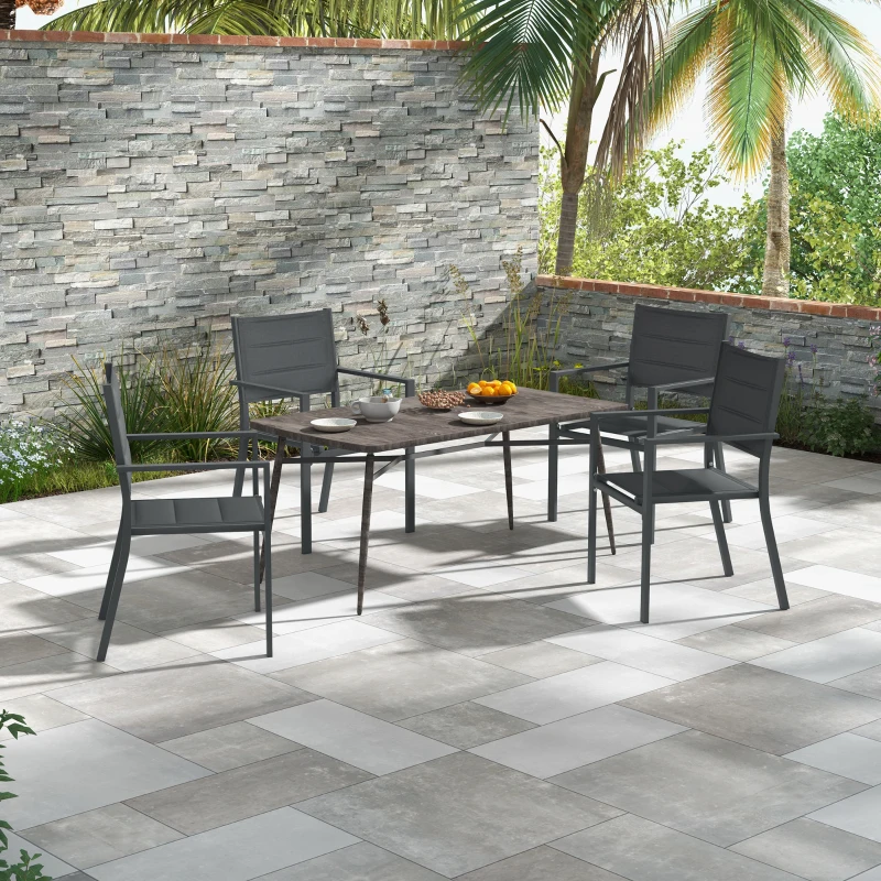 Outsunny Conjunto de 4 cadeiras de jardim empilháveis em alumínio e textilene com apoios de braços, lote de 4 peças para exterior