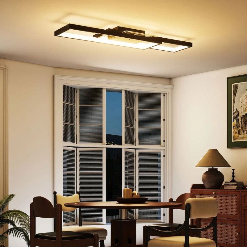 HOMCOM LED Ceiling Light, Modern Dimmable Ceiling Light with Wall Switch & Remote Control, Flush Mount Fixture Lamp with 3000-6000K Colour Temperatures for Living Room, Bedroom, Black