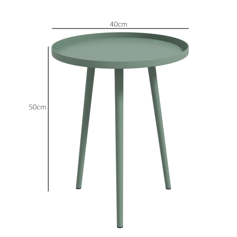 Outsunny Mesa de centro de jardim redonda, mesa de apoio exterior em aço com borda arredondada, dim. Ø40 x 50H cm verde