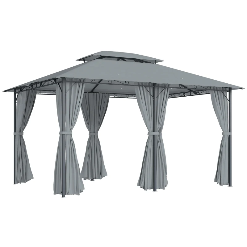 Outsunny Tonnelle barnum pavillon de jardin style colonial double toit toiles latérales amovibles 3L x 4l x 2,8H m gris