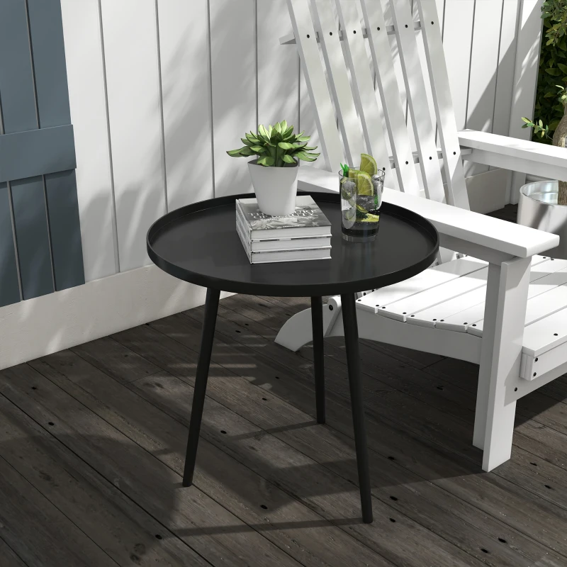 Outsunny Mesa de centro de jardim redonda, mesa lateral exterior com bordo arredondado em aço, dim. Ø40 x 50H cm preto