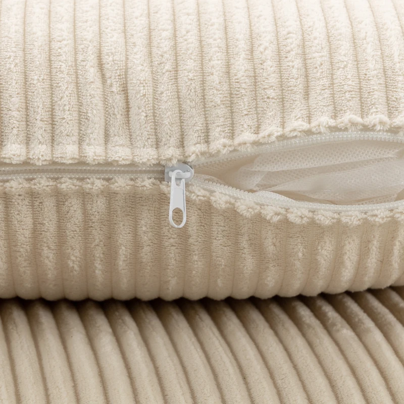 HOMCOM Canapé 3 Places avec Pouf de Rangement, Canapé d'Angle en Velours Côtelé, Assise Large, 2 Coussins, Beige
