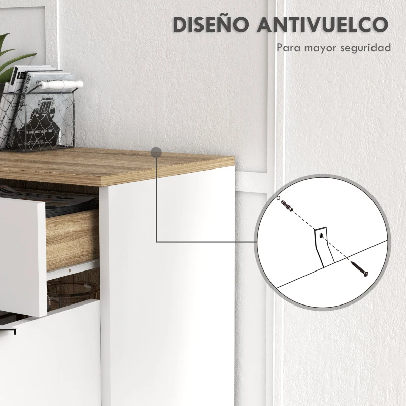 HOMCOM Aparador de Cocina con 1 Cajón 2 Puertas de Cierre Suave y Estantes Ajustables para Comedor 95x35x85 cm Blanco y Natural