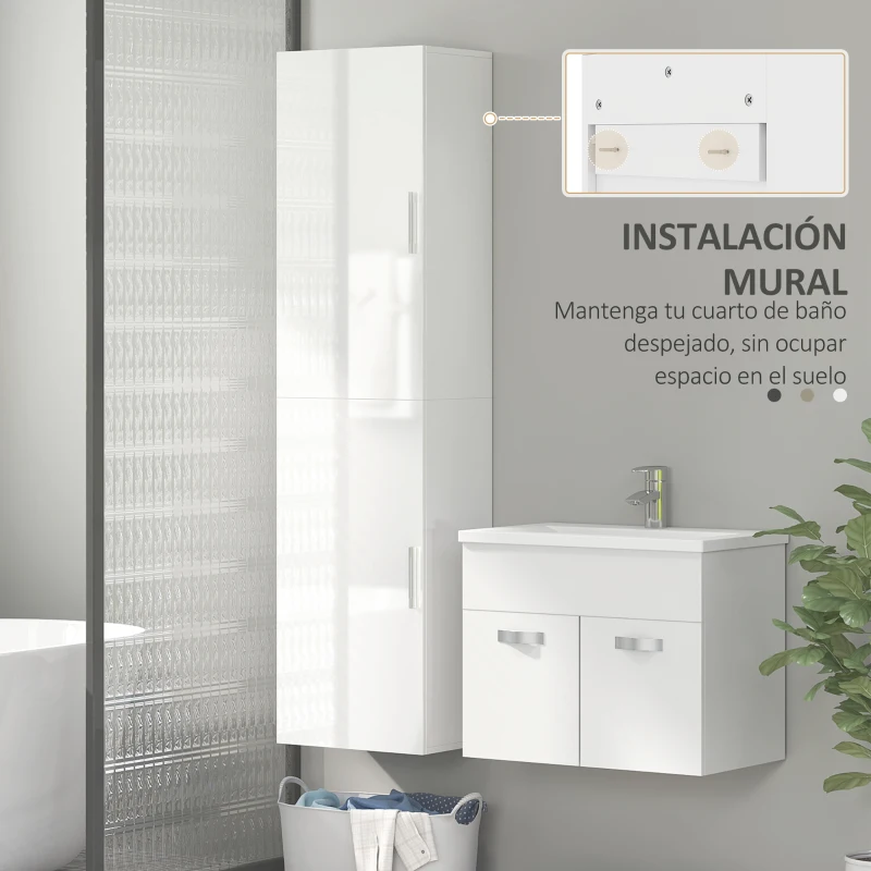 HOMCOM Columna de Baño de Pared con Estantes Ajustables y 2 Puertas Mueble de Baño Moderno 40x30x160 cm Blanco