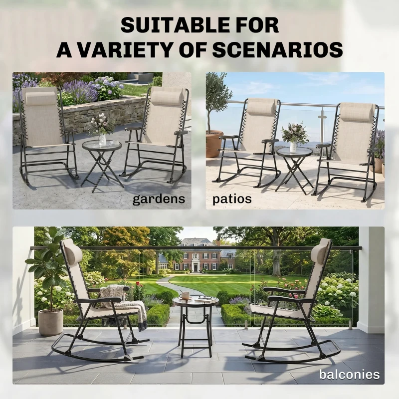 Outsunny Three-Piece Rocking Chair Garden Bistro Set - Beige