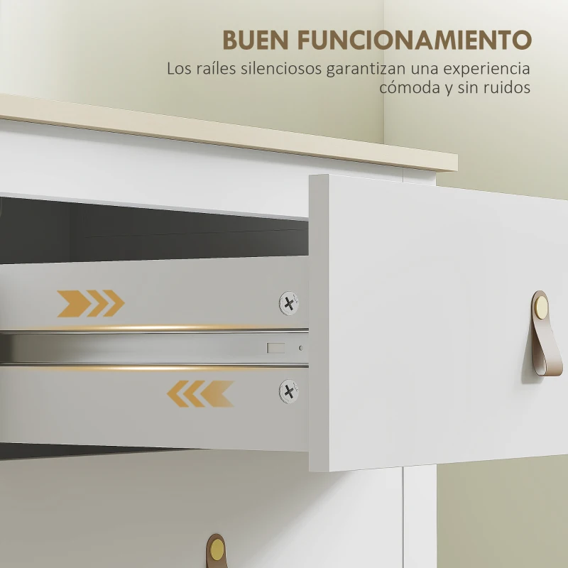 HOMCOM Cómoda para Dormitorio con 6 Cajones Tiradores de PU Cajonera para Salón Pasillo 120x40x78 cm Blanco