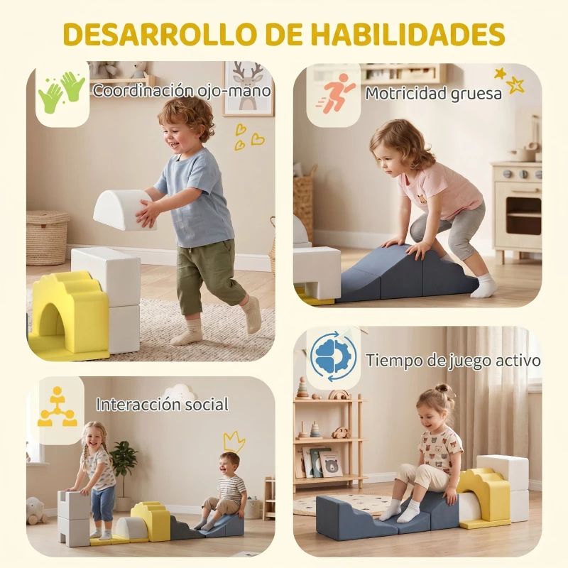 AIYAPLAY Juego de 7 Bloques de Espuma para Niños Bloques de Psicomotricidad con Base Antideslizante para 0,5-3 Años Amarillo