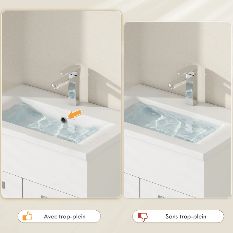 kleankin Ensemble de Meubles de Salle de Bain 4 Pièces, Mural, avec Miroir, Meuble sous Vasque, Lavabo et Armoire Haute, Blanc