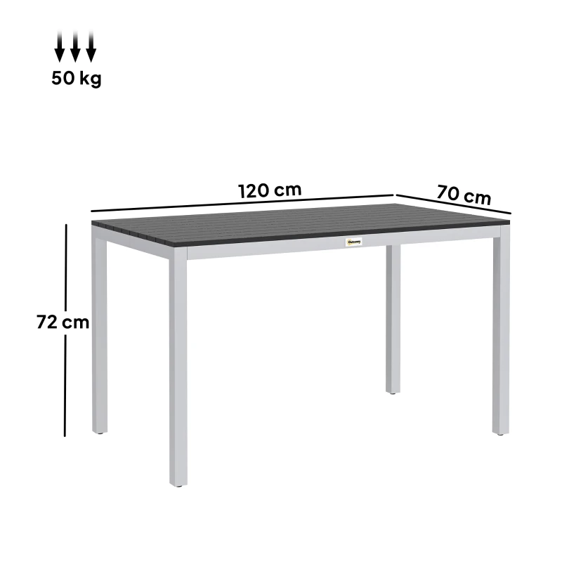 Outsunny Mesa de jantar de jardim para 4-6 pessoas com tampo de ripas, estrutura em alumínio antiferrugem 120 x 70 x 72 cm, preto