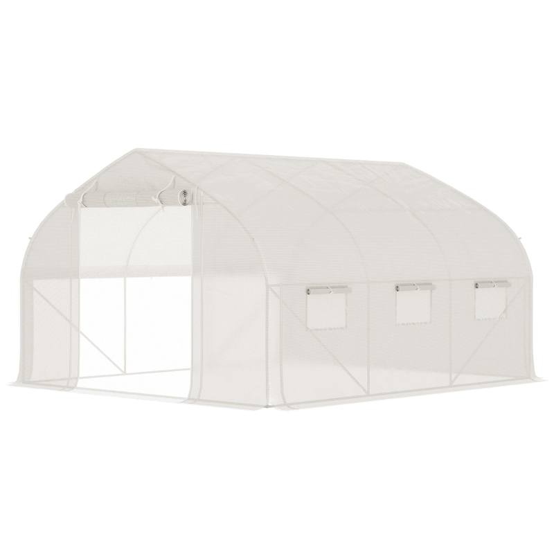 Outsunny Estufa túnel de jardim 10,4 m² estufa de jardim anti-UV porta enrolável com zíper janelas com tela 350 x 300 x 200 cm branco