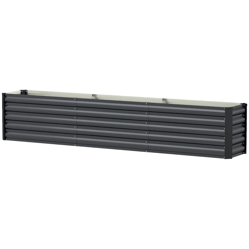 Outsunny Canteiro elevado em aço galvanizado com barras de suporte e placas de canto fundo aberto 240 x 40 x 45 cm cinza escuro