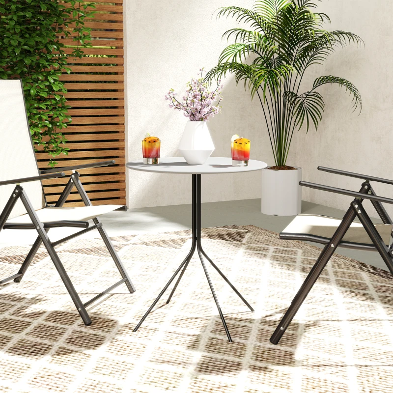 Outsunny Mesa de jardim redonda Ø 60 cm, mesa de terraço com estrutura em aço, para interior e exterior, cinza escuro