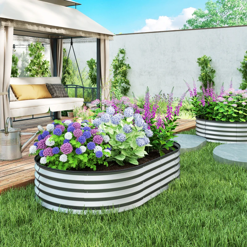 Outsunny Conjunto de 2 jardineiras elevadas em aço galvanizado kit de camas de jardim borda de borracha 152 x 91 x 30 cm prata