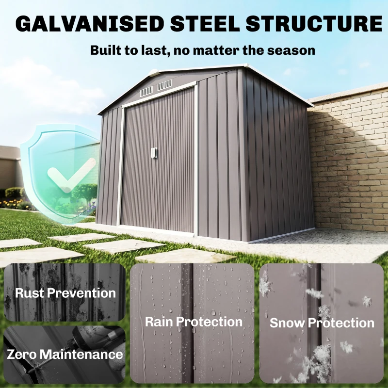 Outsunny 7ft x 4ft Lockable Garden Storage Shed, Metal Tool Storage Sheds with Sloped Roof and Foundation, Grey(m-4)