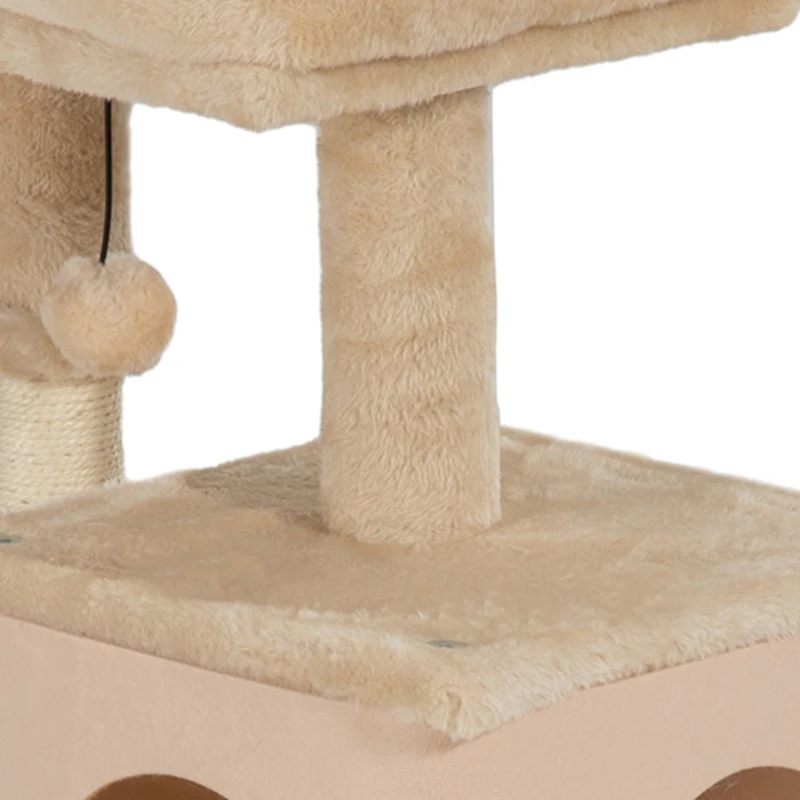 PawHut Arbre à Chat, Tour de Jeux, Hauteur de 104 cm, avec Lit, Maison, Brosse de Toilettage, 44l x 34P x 104H cm, Beige