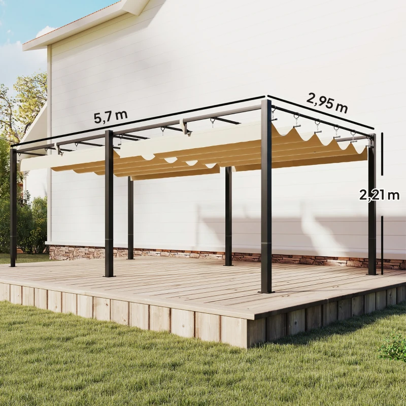 Outsunny Pergola de Jardin Tonnelle de Terrasse Toit Rétractable Structure Métallique Ultra-Stable UV50+ 570x295x221cm Beige