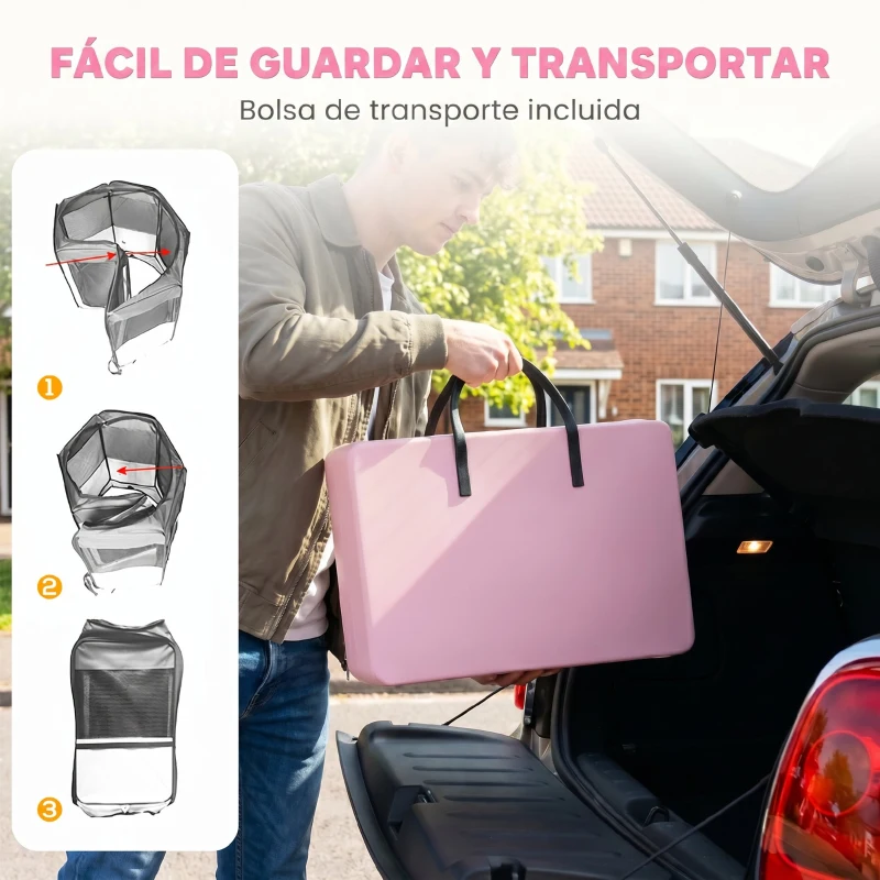 PawHut Parque Plegable para Perros y Gatos Corralito Portátil para Animales Pequeños Impermeable de Tela Oxford Ø90x41 cm Rosa