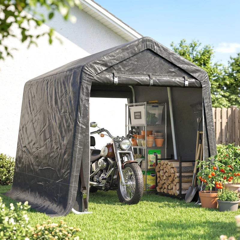 Outsunny Tendone Garage per Auto, Moto e Attrezzi, in Metallo e Tessuto PE, 280x240x240 cm, Grigio