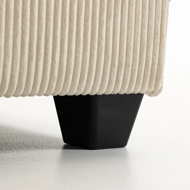 HOMCOM Canapé 3 Places avec Pouf de Rangement, Canapé d'Angle en Velours Côtelé, Assise Large, 2 Coussins, Beige