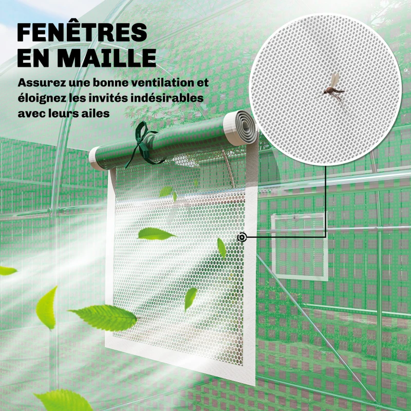 Outsunny Serre tunnel de jardin 6m², serre de jardin tunnel 200x300x200cm porte et 6 fenêtres, bâche PE 140 g/m² vert