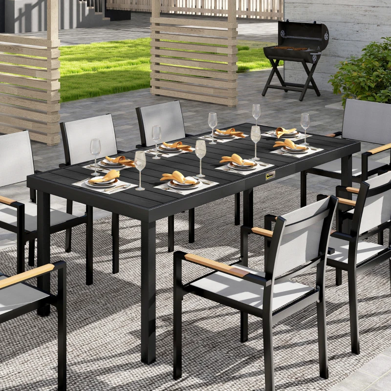 Outsunny Tavolo da Pranzo da Giardino per 8 Persone in Alluminio e Plastica, Nero