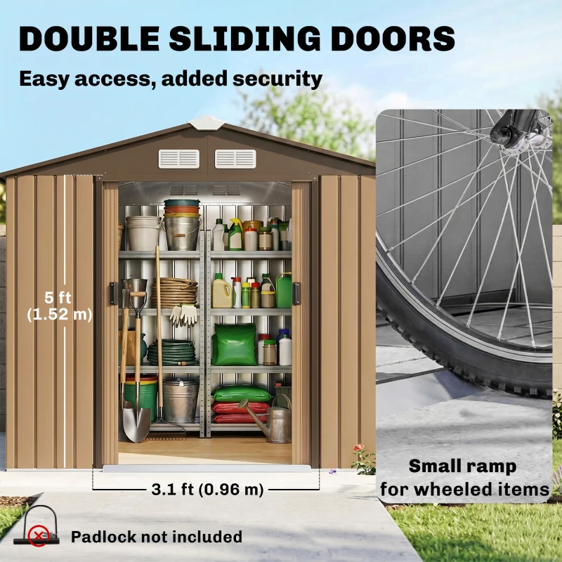 Outsunny Outdoor Storage Shed, 7ft x 4ft, Large Patio Roofed Tool Metal Storage Building Foundation Sheds Box Outdoor Furniture(m-5)