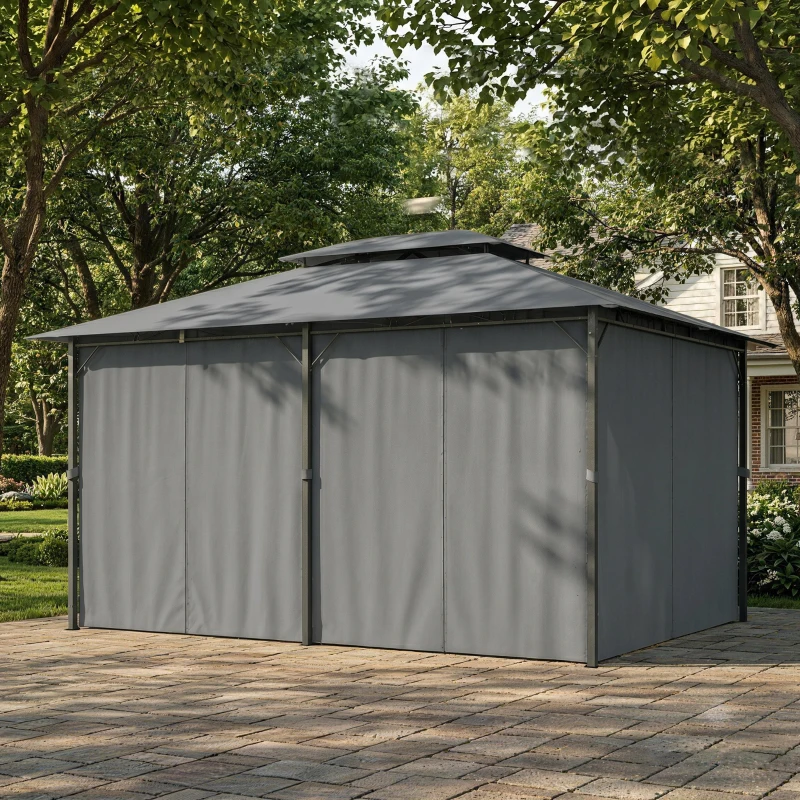 Outsunny Tonnelle barnum pavillon de jardin style colonial double toit toiles latérales amovibles 3L x 4l x 2,8H m gris