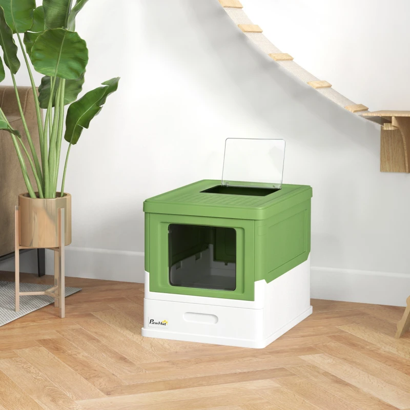 PawHut Maison de toilette pour chat pliable double porte battante et supérieure pelle fourni 47,5 x 35,5 x 36,7 cm vert avocat