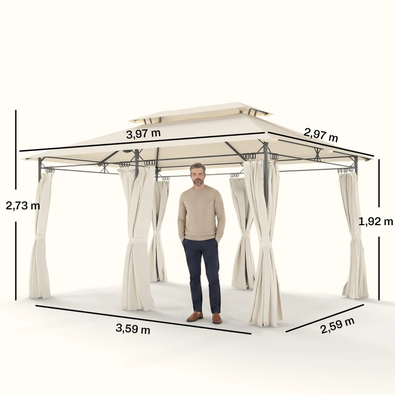 Outsunny Gartenpavillon Doppeldach, 6 Seitenteile, Wasserabweisend, Für Garten Terrasse, 4x3 m, Cremeweiß