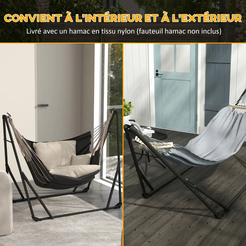 Outsunny Support avec Hamac Pliable en Acier, 2 en 1 pour Hamac ou Chaise Suspendue, Sac de Transport Inclus 268x89x100cm Gris