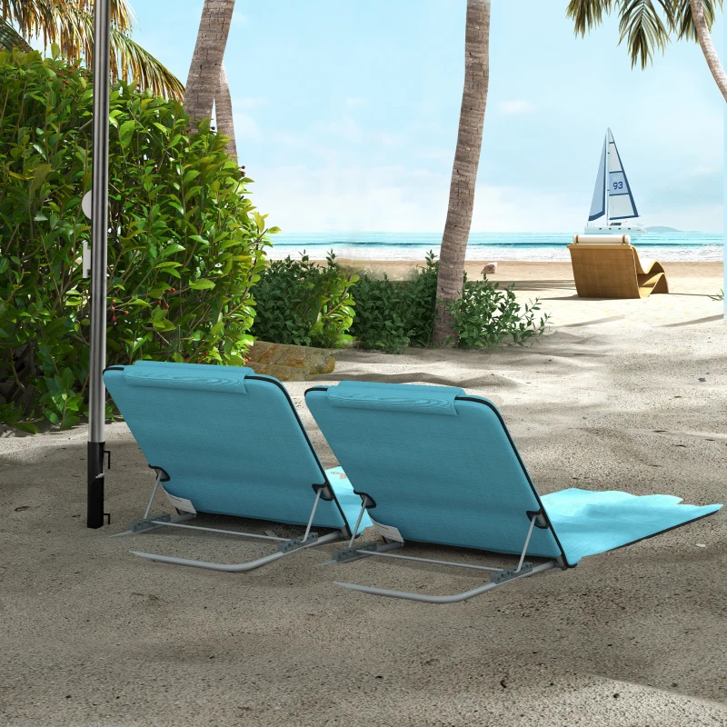 Outsunny Conjunto de 2 Esterillas con Respaldo Reclinable en 5 Niveles Reposacabezas y Bolsa de Transporte 134x48x33-43 cm Azul