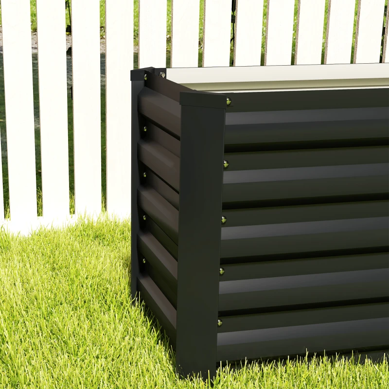 Outsunny Canteiro elevado em aço galvanizado com barras de suporte e placas de canto fundo aberto 240 x 40 x 45 cm cinza escuro