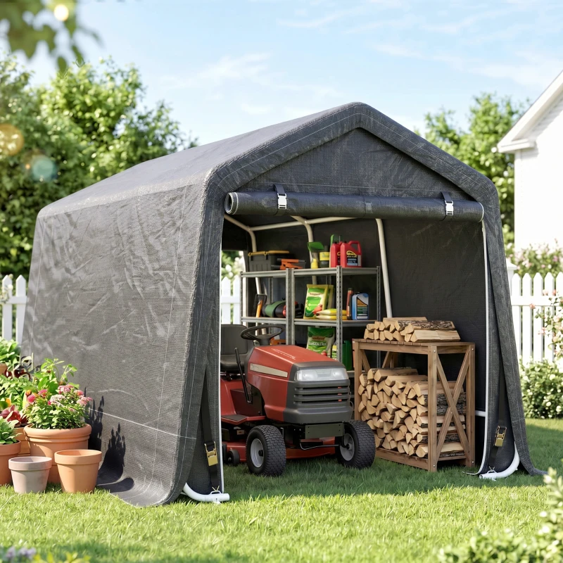 Outsunny Tendone Garage per Auto, Moto e Attrezzi, in Metallo e Tessuto PE, 280x240x240 cm, Grigio
