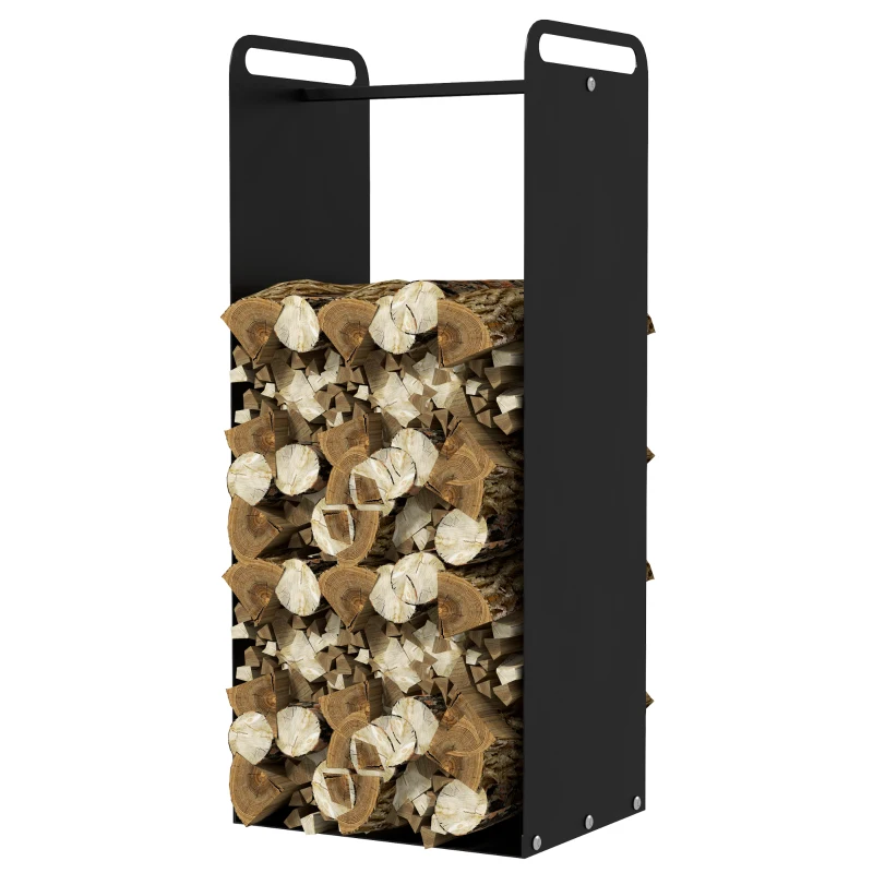 Outsunny Suporte de lenha interior suporte de lenha para interior com alças resistente à ferrugem e ao desgaste 37 x 30 x 90 cm aço preto