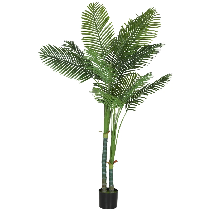 HOMCOM Planta artificial interior 180 cm, palmeira Areca árvore artificial com vaso de plástico e flocagem, verde