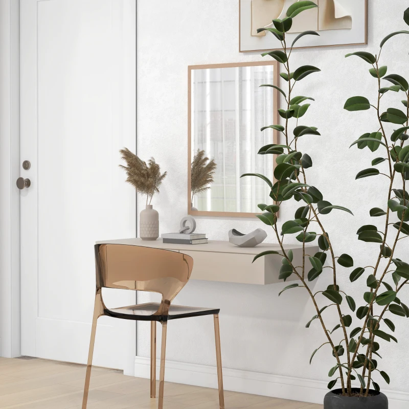 HOMCOM Specchio da Parete Rettangolare con Ganci, Specchio a Muro in Vetro e MDF, 50x70 cm, Color Legno