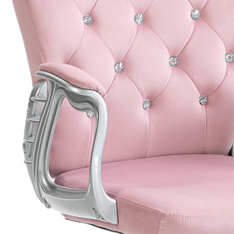 Vinsetto Silla de Escritorio de Terciopelo con Altura Ajustable Reposabrazos y Decoraciones de Diamantes 59,5x60,5x93-103 cm Rosa
