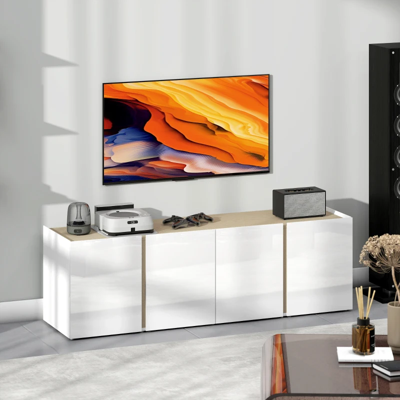 HOMCOM Móvel para TV, rack para TV com 4 portas com fechamento amortecido, prateleira ajustável e passagens para cabos, 135 x 38 x 45 cm, branco