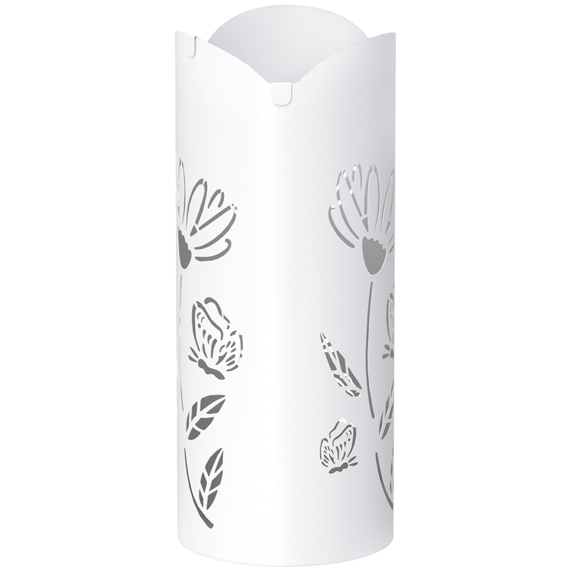 HOMCOM Paragüero de Acero con 4 Ganchos y Bandeja de Goteo Extraíble y Diseño Decorativo 17x17x41 cm Blanco