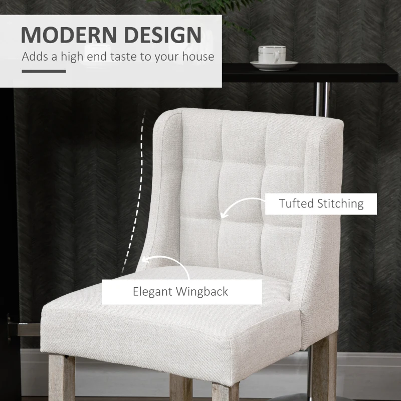 HOMCOM Set of 2 Bar Stools with Button Tufting, Solid Wood, incl. Footrest, 47 cm x 50 cm x 101 cm, Gray + Natural