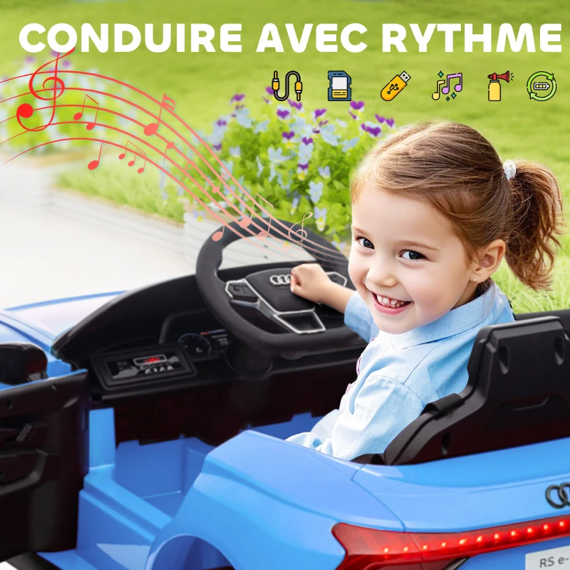 HOMCOM Voiture électrique enfant 12 V - véhicule électrique avec télécommande parentale fournie - V. Max. 5 Km/h - effets sonores, lumineux - Audi RS E-tron GT bleu(m-8)