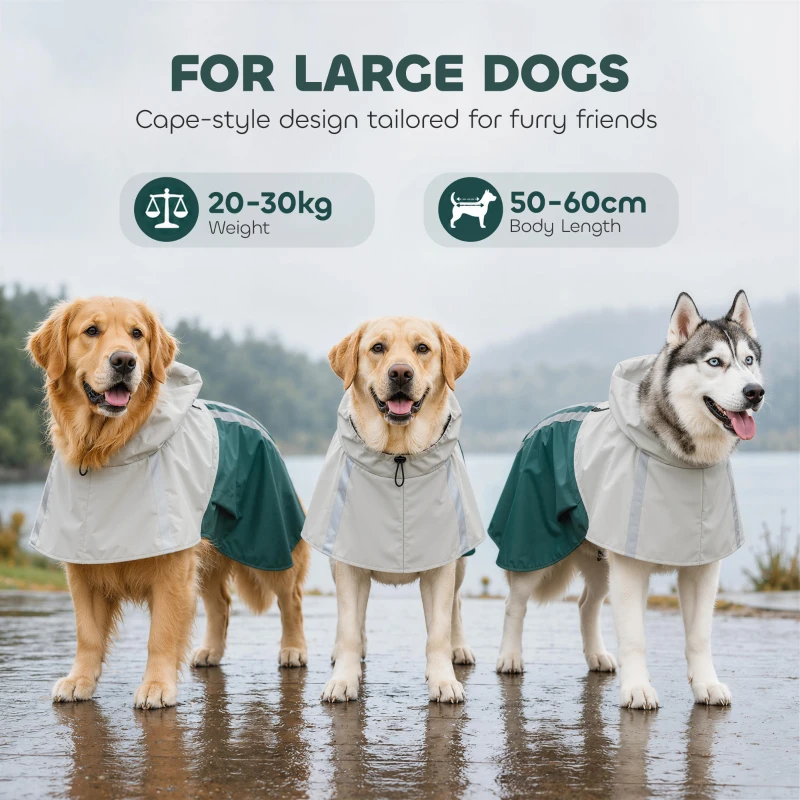 PawHut Imperméable pour Chien avec Capuche, Bandes Réfléchissantes, Ouverture pour Laisse, 110x72x0,5cm, Vert