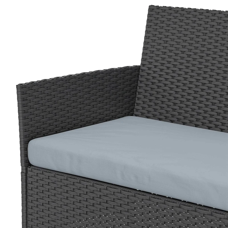 Outsunny Conjunto de jardim exterior 4 lugares em resina trançada com sofá e mesa de centro em vidro temperado, almofadas incluídas, cinza