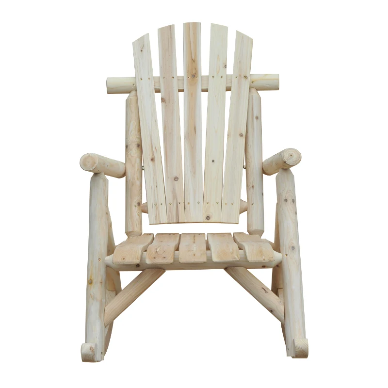 Outsunny Poltrona de Jardim Adirondack de Baloiço Rocking Chair Estilo neo-rétro Assento Encosto Ergonómico Madeira Natural de pinho