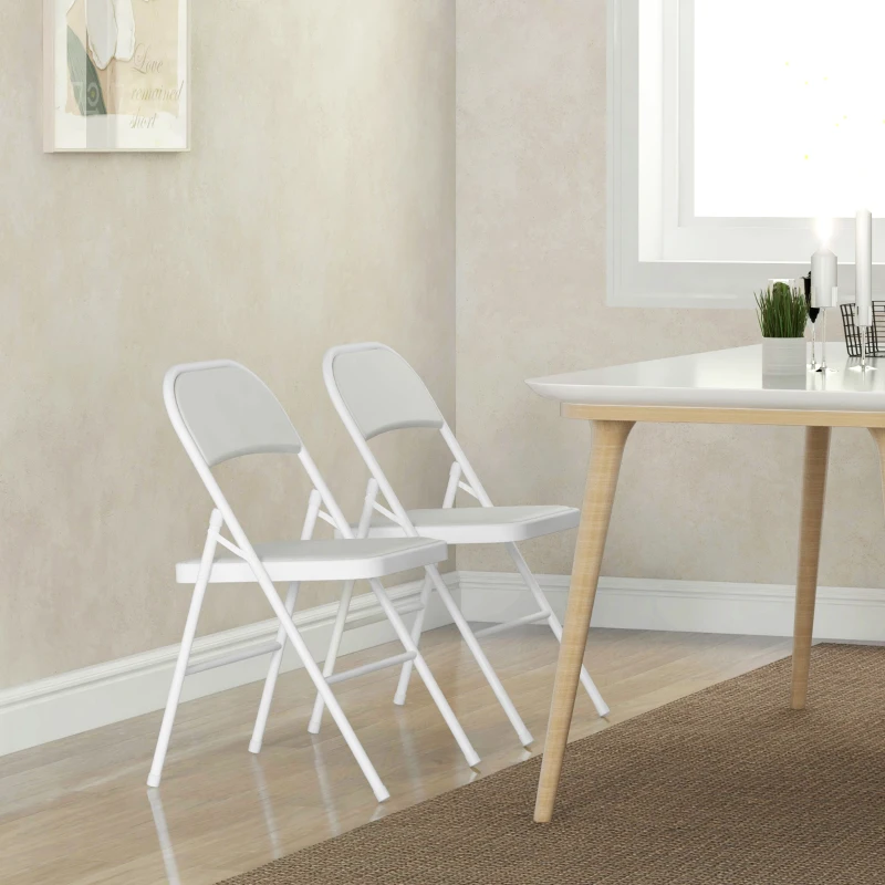 HOMCOM Juego de 2 Sillas Abatibles con Respaldo y Estructura de Acero para Oficina Estudio 45x46x78 cm Blanco