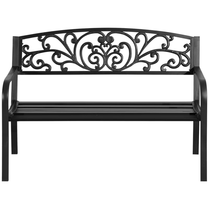 Outsunny Banco de Jardim para terraço em Aço Ferro Fundido Preto 2 Lugares 127 x 60 x 87 cm Carga Máx 240 kg