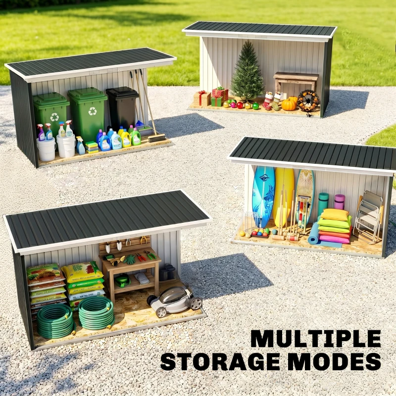 Outsunny 9' x 4' Metal Garden Storage Shed Tool House with Sliding Door Spacious Layout for Backyard, Lawn Dark Gray(m-9)