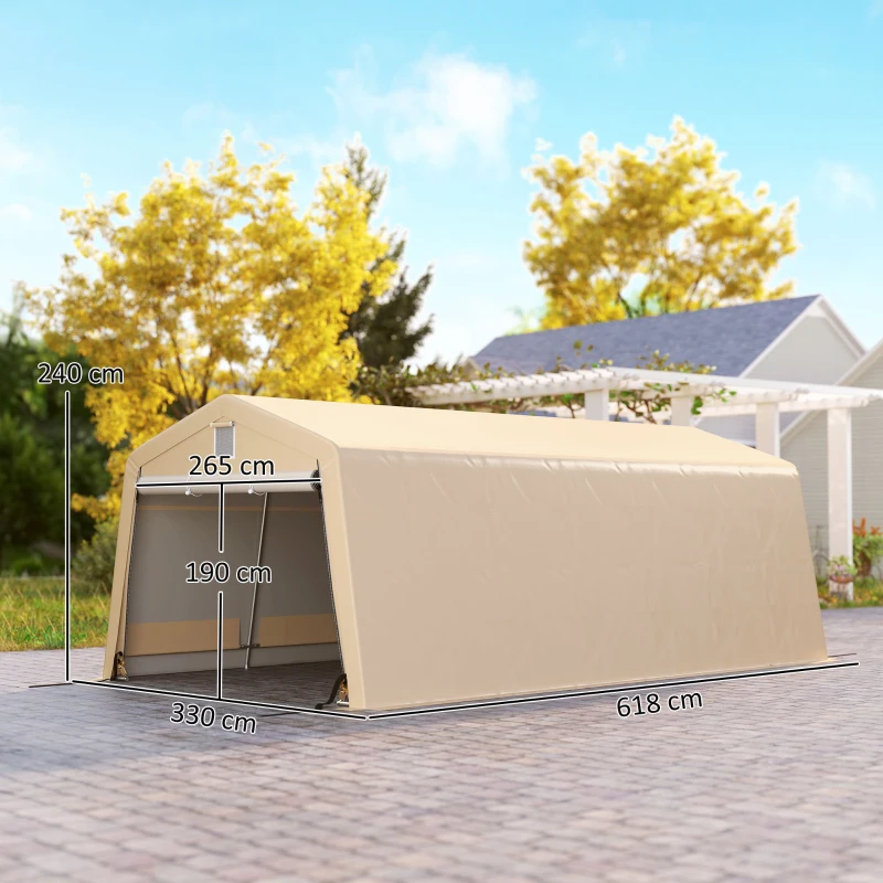 Outsunny Tenda garagem carport dim. 6,2L x 3,3l x 2,4H m aço galvanizado resistente PE alta densidade 150 g/m² impermeável anti-UV
